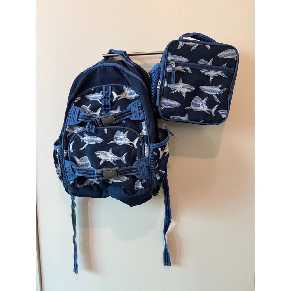 Pottery Barn Kids Shark Backpack Lunch Box Set Navy Blue PBK